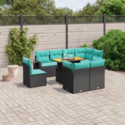 vidaXL 9 részes fekete polyrattan kerti ülőgarnitúra párnával