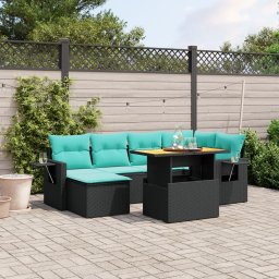 vidaXL 7 részes fekete polyrattan kerti ülőgarnitúra párnákkal