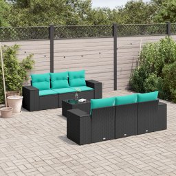 vidaXL 7 részes fekete polyrattan kerti ülőgarnitúra párnákkal