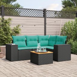 vidaXL 5 részes fekete polyrattan kerti ülőgarnitúra párnával