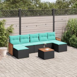 vidaXL 8 részes fekete polyrattan kerti ülőgarnitúra párnával