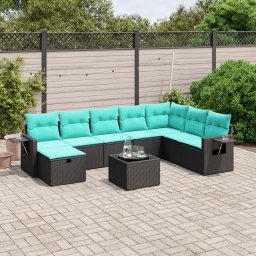 vidaXL 9 részes fekete polyrattan kerti ülőgarnitúra párnával
