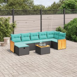 vidaXL 8 részes fekete polyrattan kerti ülőgarnitúra párnával