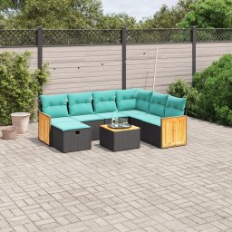 vidaXL 8 részes fekete polyrattan kerti ülőgarnitúra párnával
