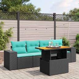 vidaXL 5 részes fekete polyrattan kerti ülőgarnitúra párnával
