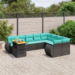 vidaXL 10 részes fekete polyrattan kerti ülőgarnitúra párnával