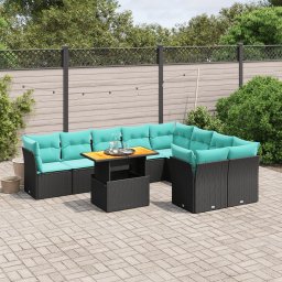 vidaXL 10 részes fekete polyrattan kerti ülőgarnitúra párnával