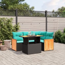 vidaXL 5 részes fekete polyrattan kerti ülőgarnitúra párnával