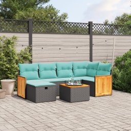 vidaXL 7 részes fekete polyrattan kerti ülőgarnitúra párnákkal