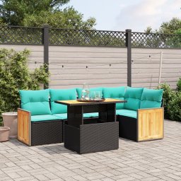 vidaXL 6 részes fekete polyrattan kerti ülőgarnitúra párnával