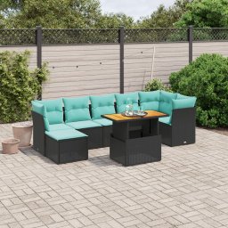 vidaXL 8 részes fekete polyrattan kerti ülőgarnitúra párnával