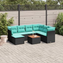vidaXL 8 részes fekete polyrattan kerti ülőgarnitúra párnával