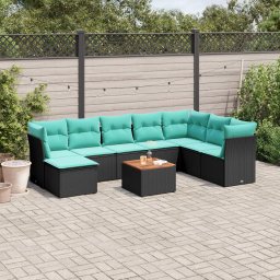vidaXL 9 részes fekete polyrattan kerti ülőgarnitúra párnával