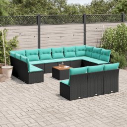 vidaXL 14 részes fekete polyrattan kerti ülőgarnitúra párnákkal