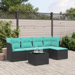 vidaXL 6 részes fekete polyrattan kerti ülőgarnitúra párnával