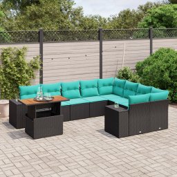 vidaXL 10 részes fekete polyrattan kerti ülőgarnitúra párnával