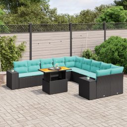 vidaXL 11 részes fekete polyrattan kerti ülőgarnitúra párnákkal