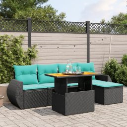 vidaXL 6 részes fekete polyrattan kerti ülőgarnitúra párnával
