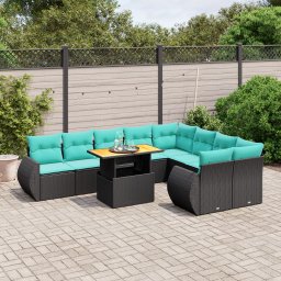 vidaXL 10 részes fekete polyrattan kerti ülőgarnitúra párnával