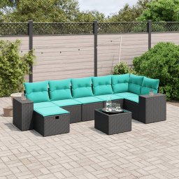 vidaXL 8 részes fekete polyrattan kerti ülőgarnitúra párnával
