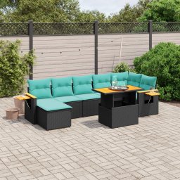vidaXL 8 részes fekete polyrattan kerti ülőgarnitúra párnával