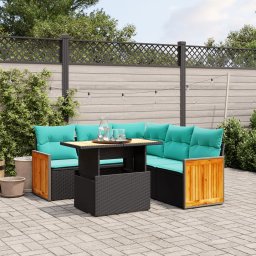 vidaXL 6 részes fekete polyrattan kerti ülőgarnitúra párnával