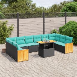 vidaXL 11 részes fekete polyrattan kerti ülőgarnitúra párnákkal