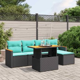 vidaXL 6 részes fekete polyrattan kerti ülőgarnitúra párnával