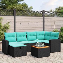 vidaXL 7 részes fekete polyrattan kerti ülőgarnitúra párnákkal