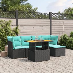 vidaXL 6 részes fekete polyrattan kerti ülőgarnitúra párnával