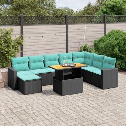 vidaXL 9 részes fekete polyrattan kerti ülőgarnitúra párnával