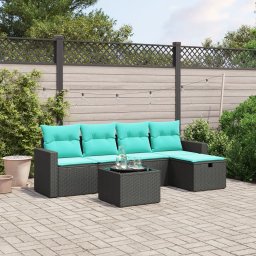 vidaXL 6 részes fekete polyrattan kerti ülőgarnitúra párnával