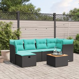 vidaXL 7 részes fekete polyrattan kerti ülőgarnitúra párnákkal