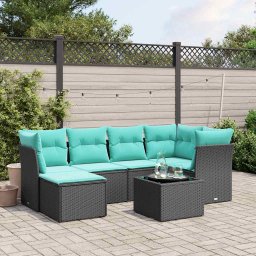 vidaXL 7 részes fekete polyrattan kerti ülőgarnitúra párnákkal