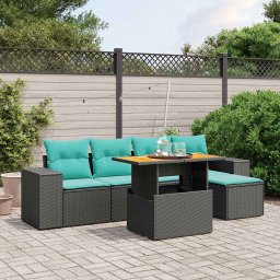 vidaXL 6 részes fekete polyrattan kerti ülőgarnitúra párnával