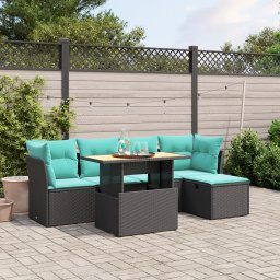 vidaXL 6 részes fekete polyrattan kerti ülőgarnitúra párnával