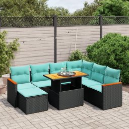 vidaXL 8 részes fekete polyrattan kerti ülőgarnitúra párnával