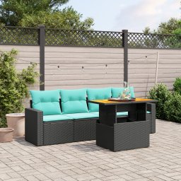 vidaXL 5 részes fekete polyrattan kerti ülőgarnitúra párnával