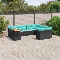 vidaXL 10 részes fekete polyrattan kerti ülőgarnitúra párnával