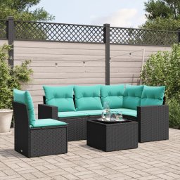 vidaXL 6 részes fekete polyrattan kerti ülőgarnitúra párnával