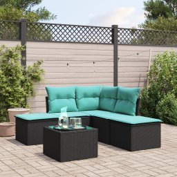 vidaXL 6 részes fekete polyrattan kerti ülőgarnitúra párnával