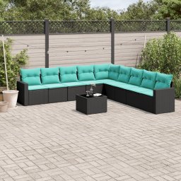 vidaXL 10 részes fekete polyrattan kerti ülőgarnitúra párnával