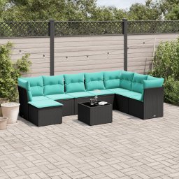 vidaXL 9 részes fekete polyrattan kerti ülőgarnitúra párnával