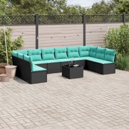 vidaXL 11 részes fekete polyrattan kerti ülőgarnitúra párnákkal