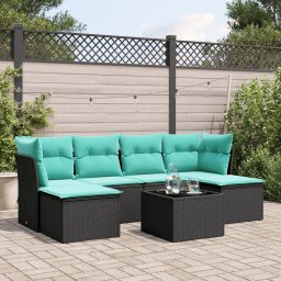 vidaXL 7 részes fekete polyrattan kerti ülőgarnitúra párnákkal