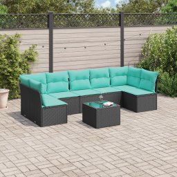vidaXL 8 részes fekete polyrattan kerti ülőgarnitúra párnával