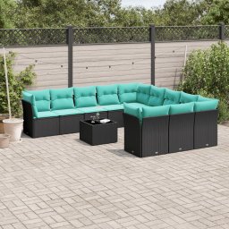 vidaXL 12 részes fekete polyrattan kerti ülőgarnitúra párnákkal