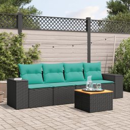 vidaXL 5 részes fekete polyrattan kerti ülőgarnitúra párnával