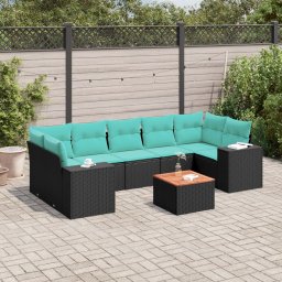 vidaXL 8 részes fekete polyrattan kerti ülőgarnitúra párnával