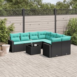 vidaXL 9 részes fekete polyrattan kerti ülőgarnitúra párnával